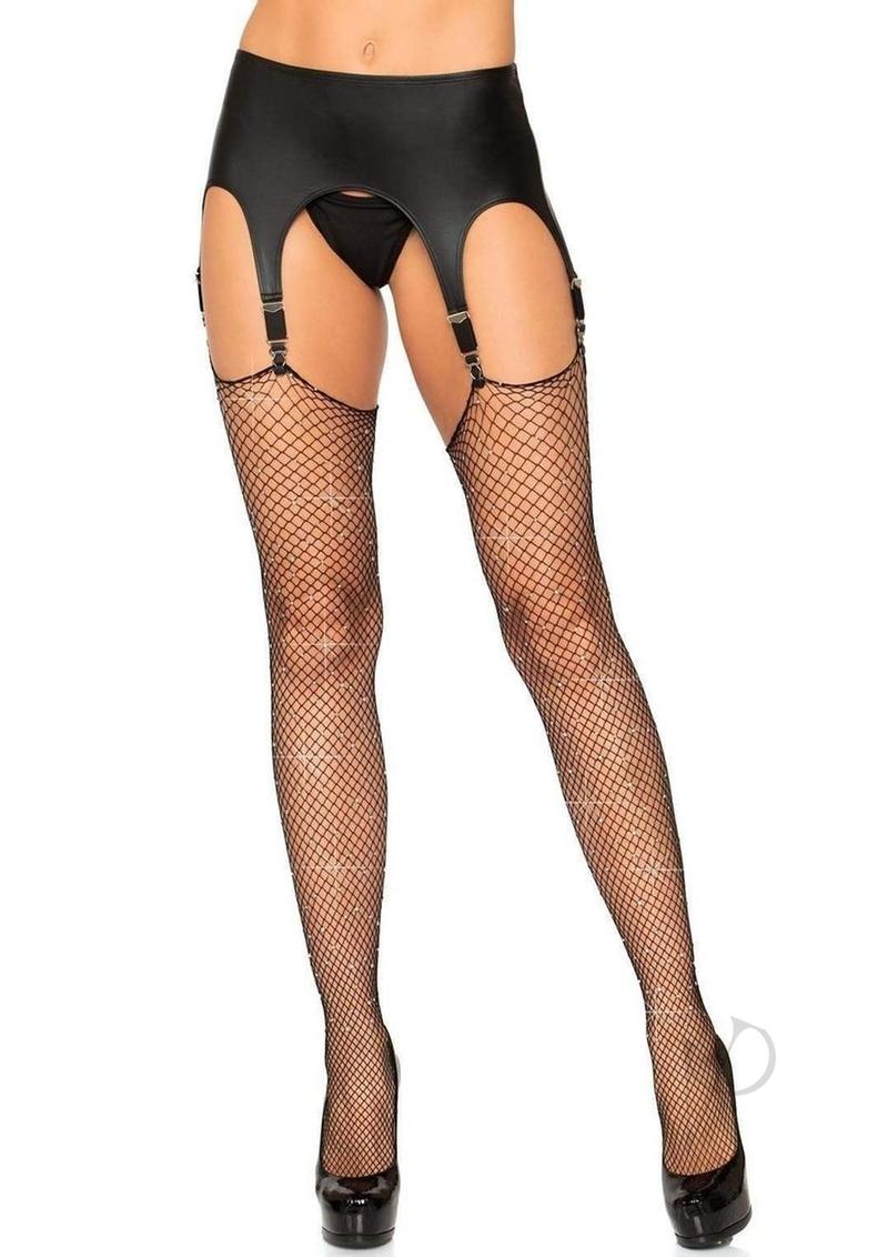 Leg Avenue Rhinestone Fishnet Stockings - O/S - Black