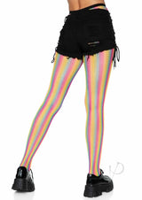 Leg Avenue Neon Rainbow Striped Fishnet Pantyhose - OS - Multicolor