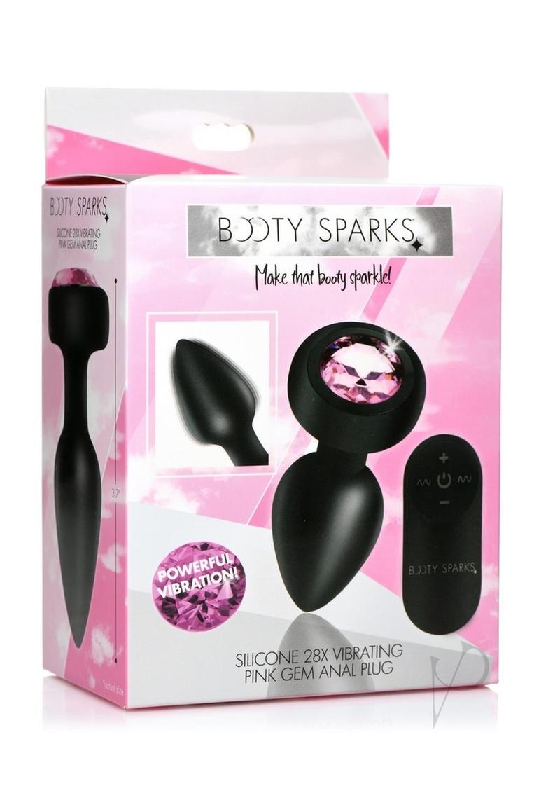 Booty Sparks 28X Rechargeable Silicone Vibrating Gem Anal Plug with Remote Control - Small - Pink