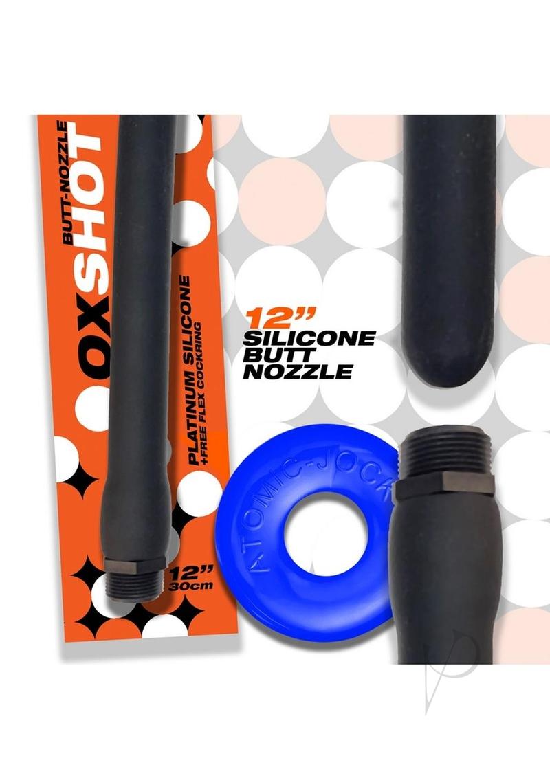 Oxballs Oxshot Silicone Butt Nozzle Shower Hose and Cock Ring 12in - Black/Blue