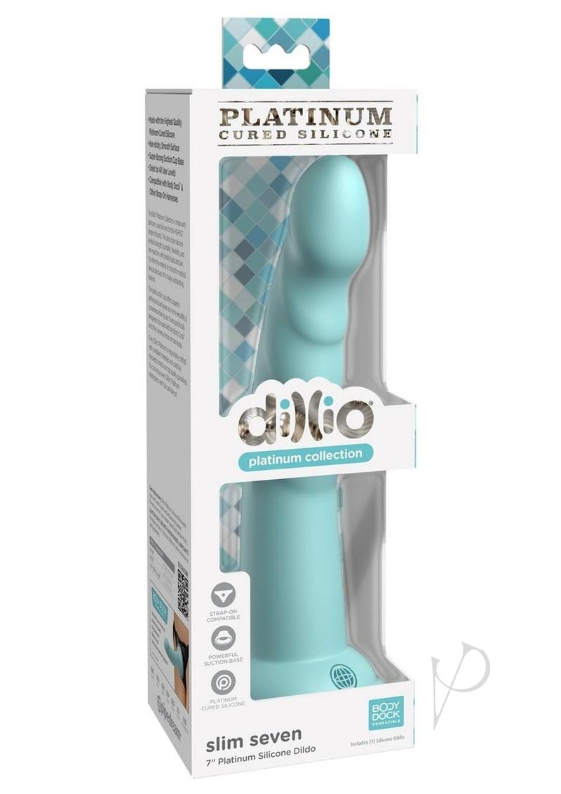 Dillio Platinum Slim Seven Silicone Dildo 7in - Teal