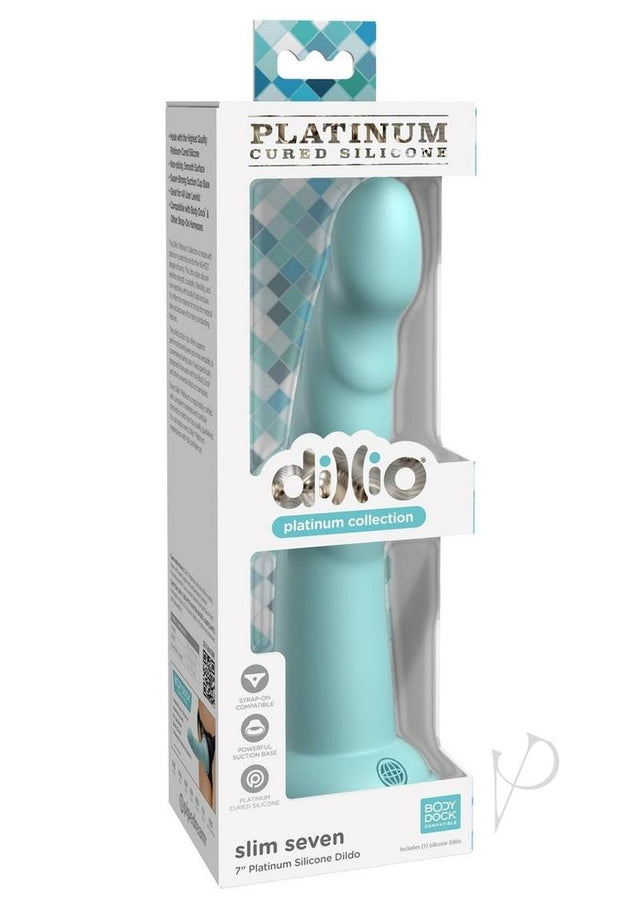 Dillio Platinum Slim Seven Silicone Dildo 7in - Teal