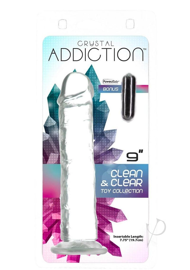 Addiction Crystal Addiction Vibrating Vertical Dong 9in - Clear