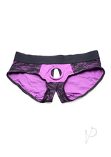 Strap U Lace Envy Lace Crotchless Panty Harness - XXLarge - Purple/Black