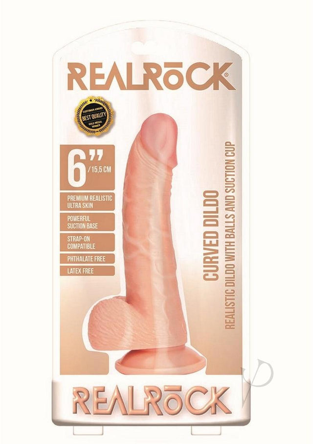 RealRock Curved Realistic Dildo with Balls and Suction Cup 6in - Vanilla
