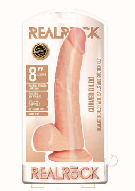RealRock Curved Realistic Dildo with Balls and Suction Cup 8in - Vanilla