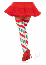 Holiday Ribbon Thigh High - OS - Red/White/Green