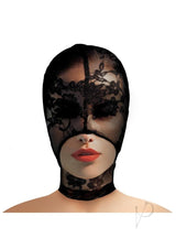 Master Series Lace Seduction Lace Bondage Hood - Black