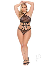 Barely Bare Strappy Halter Teddy - Plus Size - Black