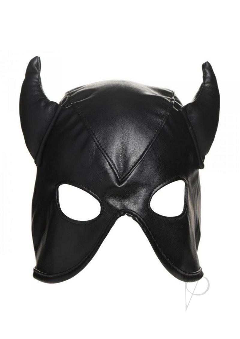 Master Series Dungeon Demon Bondage Hood with Horns - Black