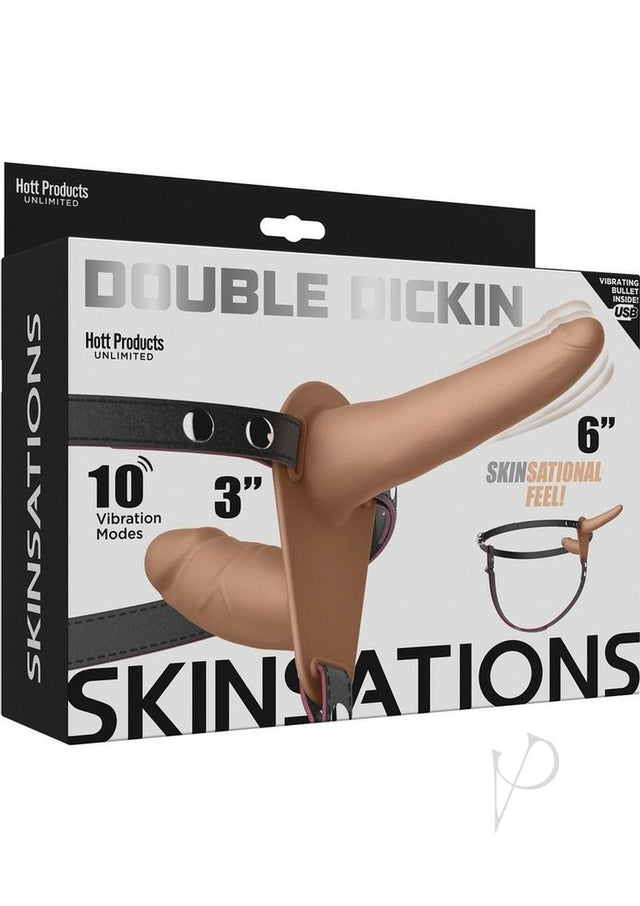 Skinsations Double Dickin Vibrating Adjustable Silicone Double Dildo Strap-On - Vanilla