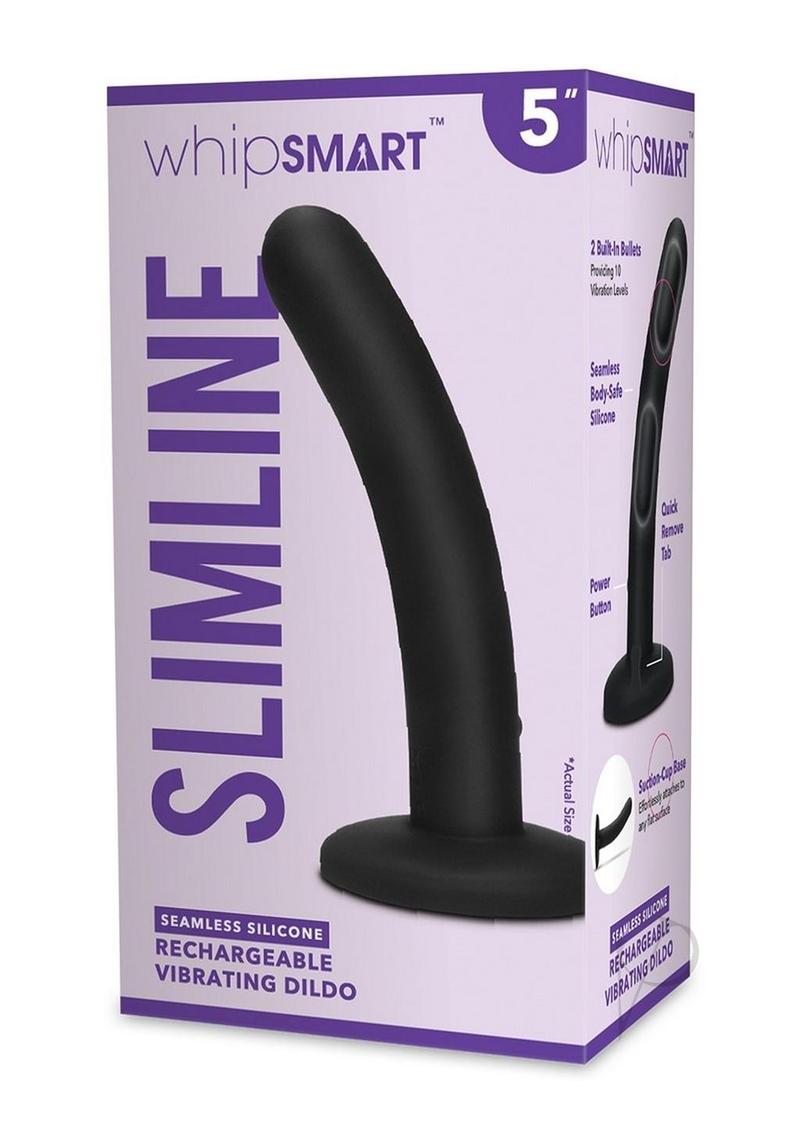 WhipSmart Rechargeable Silicone Slimline Dildo 5in - Black