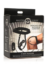 Master Series P-Spot Plugger 28X Rechargeable Silicone Prostate Plug with Harness and Remote Control - Black