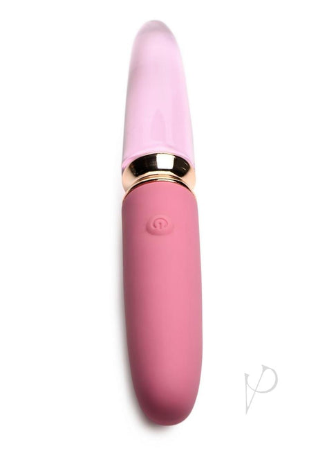 Prisms Vibra-Glass 10X Rose Dual End Rechargeable Silicone/Glass Vibrating Dildo - Pink