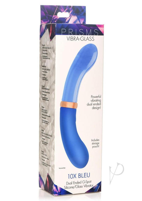 Prisms Vibra-Glass 10X Bleu Dual End G-Spot Rechargeable Silicone/Glass Vibrating Dildo - Teal