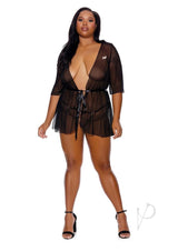 Barely Bare Sheer Peignoir - Plus Size - Black