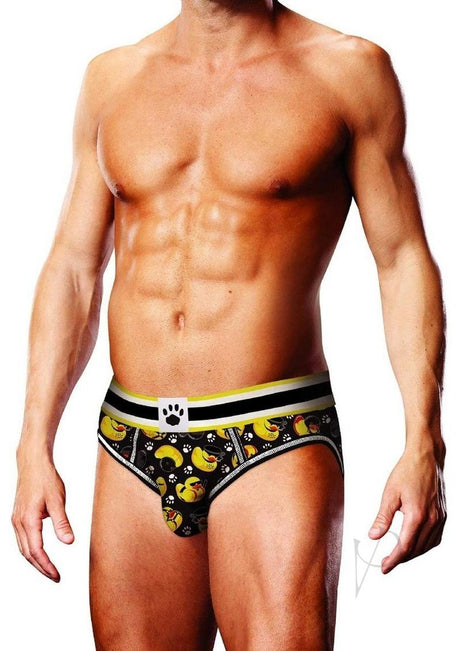 Prowler BDSM Rubber Ducks Open Brief - Large - Black/Yellow