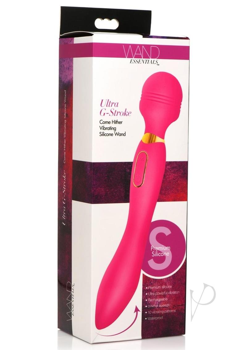 Wand Essential Ultra G-Stroke Come Hither Rechargeable Silicone Vibrating Wand - Pink