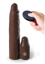 Fantasy X-Tensions Elite Silicone Vibrating 9in Sleeve with 3in Plug and Remote Control - Chocolate