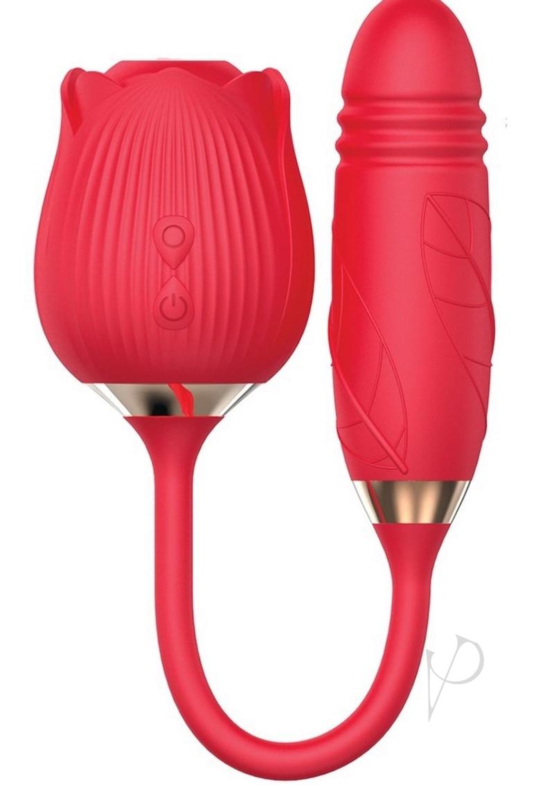 Wild Rose and Thruster Rechargeable Silicone Clitoral Stimulator with Suction - Red