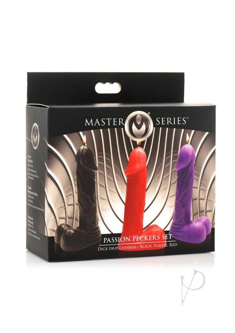 Master Series Passion Peckers Candle Set Black, Purple, Red