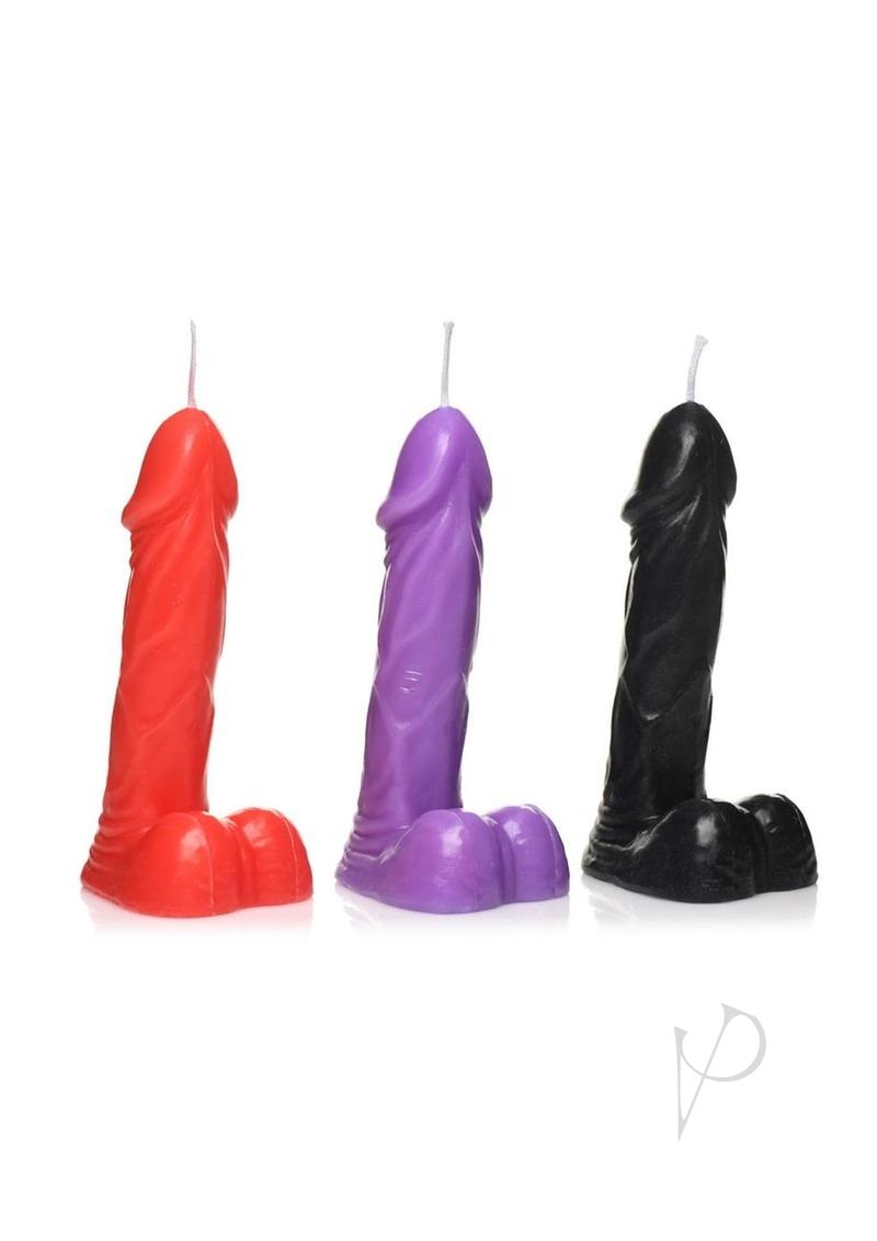 Master Series Passion Peckers Candle Set Black, Purple, Red