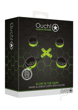 Ouch! Hand and Ankle Cuffs with Hogtie Glow in the Dark - Green