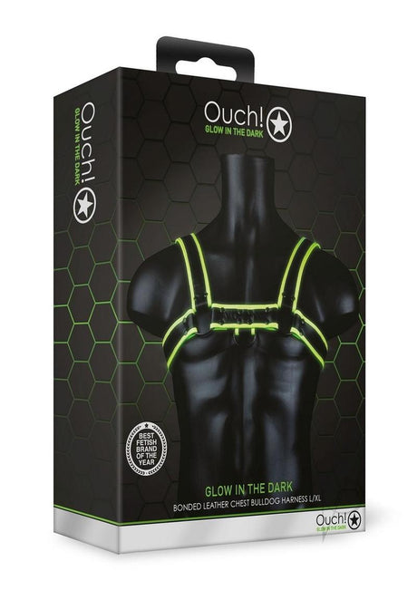 Ouch! Chest Bulldog Harness Glow in the Dark Large/XLarge - Green