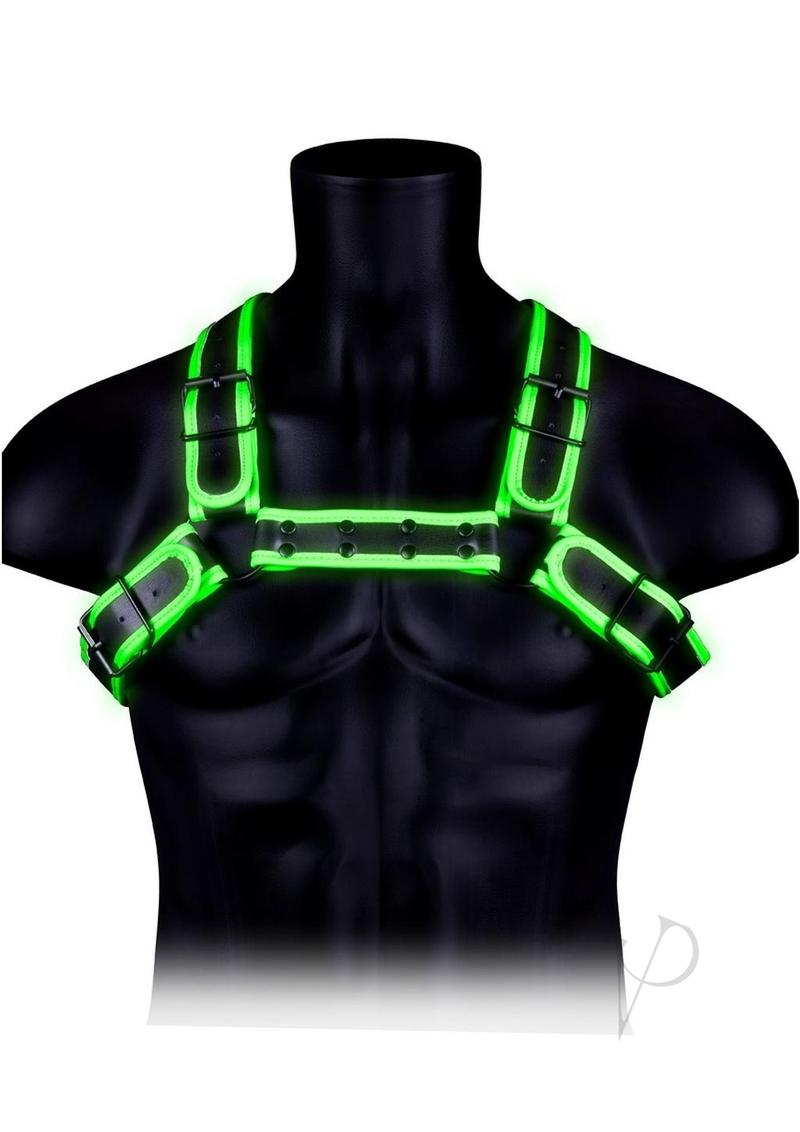 Ouch! Buckle Bulldog Harness Glow in the Dark - Large/XLarge - Green