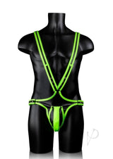 Ouch! Bonded Leather Full Body Harness Glow in the Dark - Small/Medium - Green