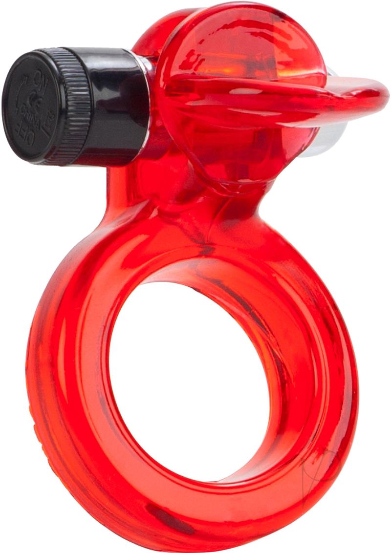 Clit Flicker Vibrating Cock Ring with Clitoral Stimulation - Red