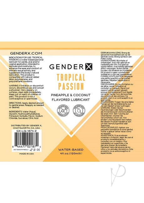 Gender X Tropical Passion Water Based Flavored Lubricant 4oz.