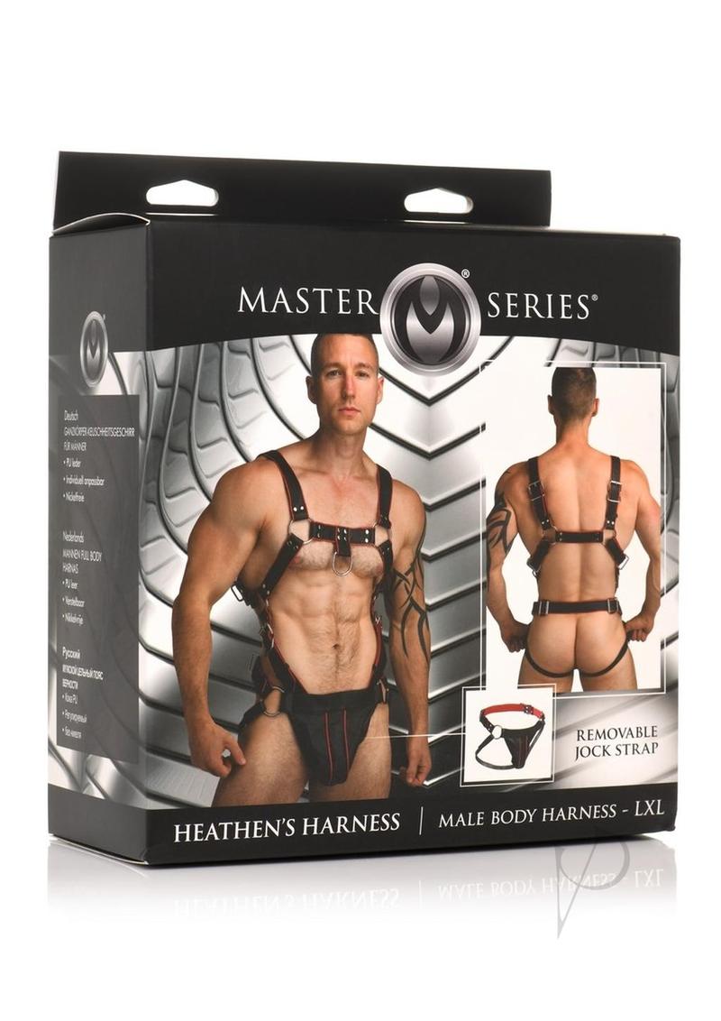 Master Series Heather's Harness Male Body Harness - Large/XLarge - Black/Red