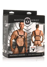 Master Series Heather's Harness Male Body Harness - Small/Medium - Black/Red