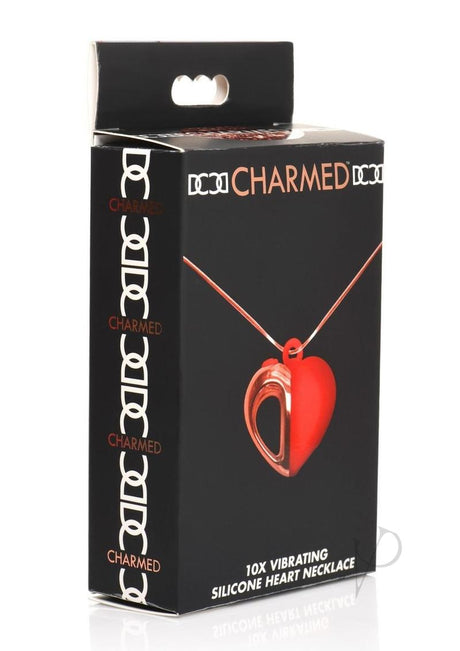 Charmed 10X Vibrating Silicone Heart Necklace Rechargeable Stimulator - Red/Rose Gold