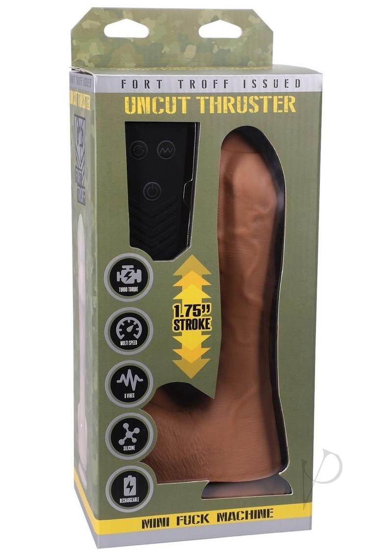 Fort Troff's Uncut Thruster Rechargeable Silicone Mini Machine Dildo - Caramel