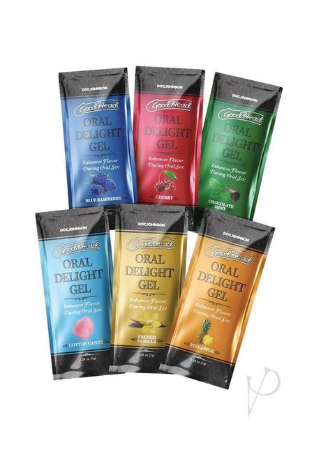 GoodHead Oral Delight Gel .24oz Bulk (48 Pieces) - Assorted Blue Raspberry, Cherry, Chocolate Mint, Cotton Candy, French Vanilla, Pineapple