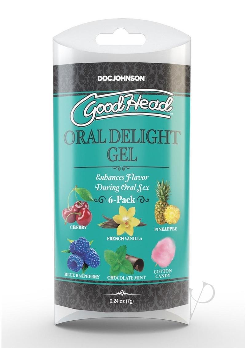 GoodHead Oral Delight Gel .24oz (6 Pack) - Assorted Blue Raspberry, Cherry, Chocolate Mint, Cotton Candy, French Vanilla, Pineapple
