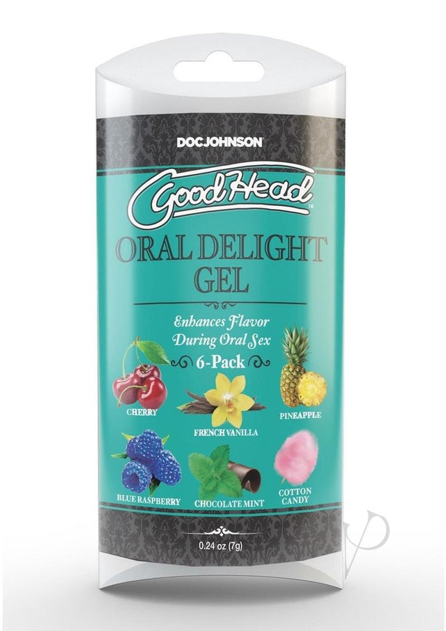 GoodHead Oral Delight Gel .24oz (6 Pack) - Assorted Blue Raspberry, Cherry, Chocolate Mint, Cotton Candy, French Vanilla, Pineapple