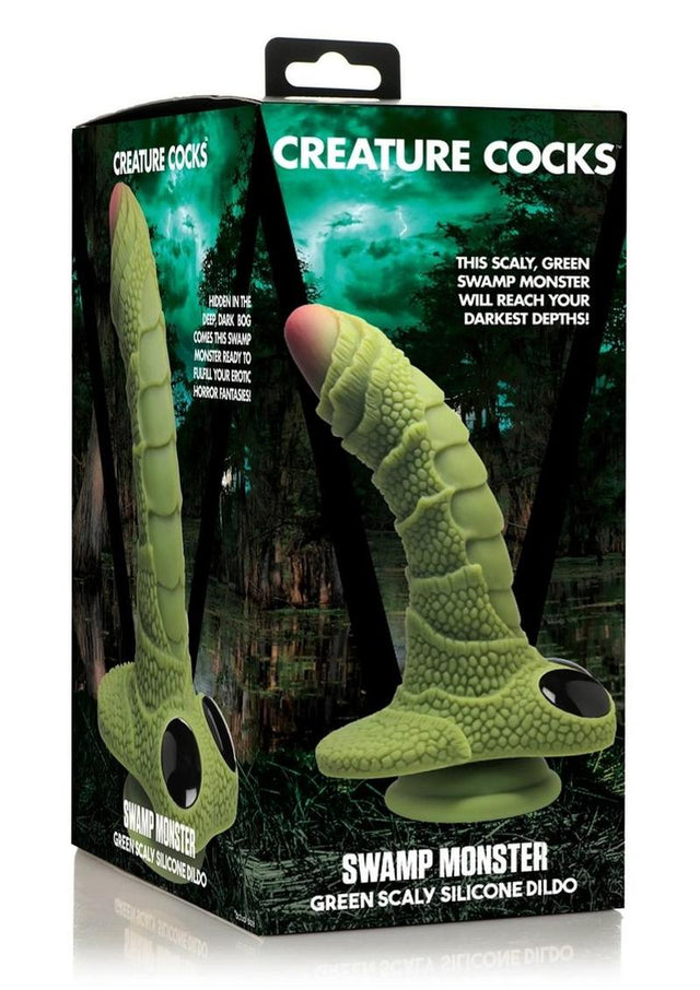 Creature Cocks Swamp Monster Scaly Silicone Dildo - Green/Black