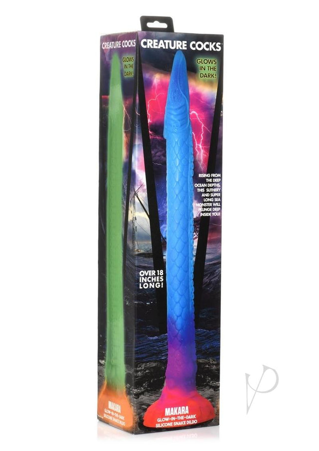 Creature Cocks Makara Glow in The Dark Silicone Snake Dildo - Orange/Purple/Blue Glitter