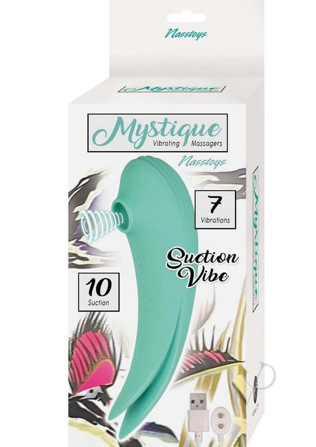 Mystique Suction Vibrating Rechargeable Silicone Massager - Aqua