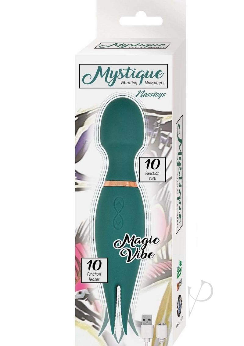 Mystique Vibrating Massagers Rechargeable Silicone Magic Wand - Green