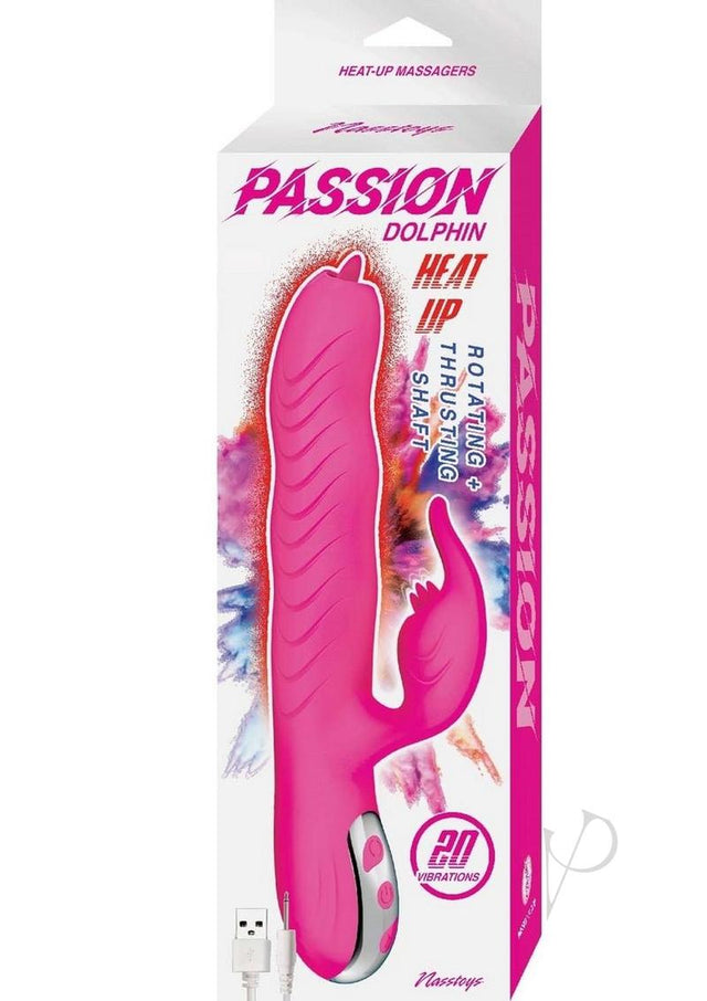 Passion Dolphin Heat Up Rechargeable Silicone Rabbit Vibrator - Pink