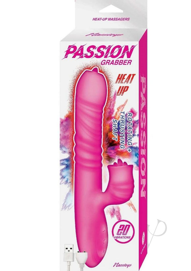 Passion Grabber Heat Up Rechargeable Silicone Rabbit Vibrator - Pink