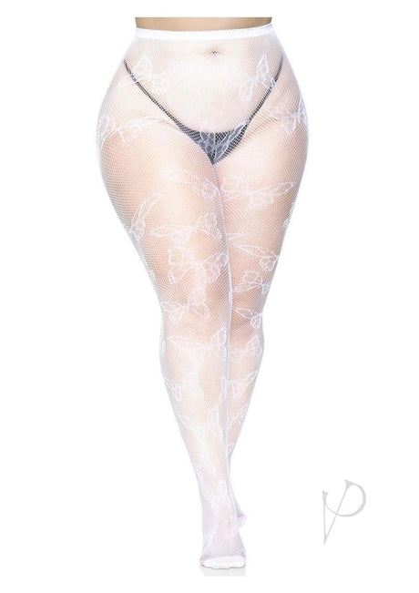 Leg Avenue Butterfly Net Tights - 1X/2X - White