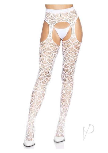 Leg Avenue Heart Net Suspender Hose - O/S - White