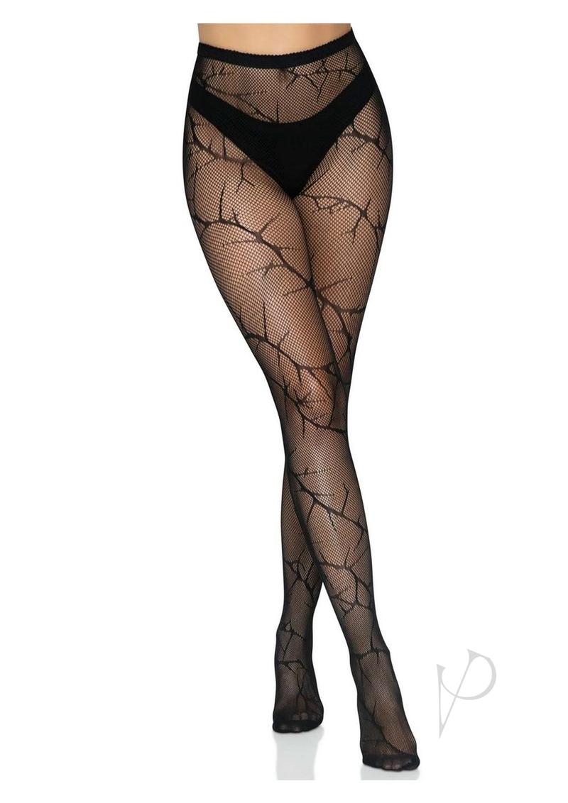 Leg Avenue Cracked Fishnet Tights - O/S - Black