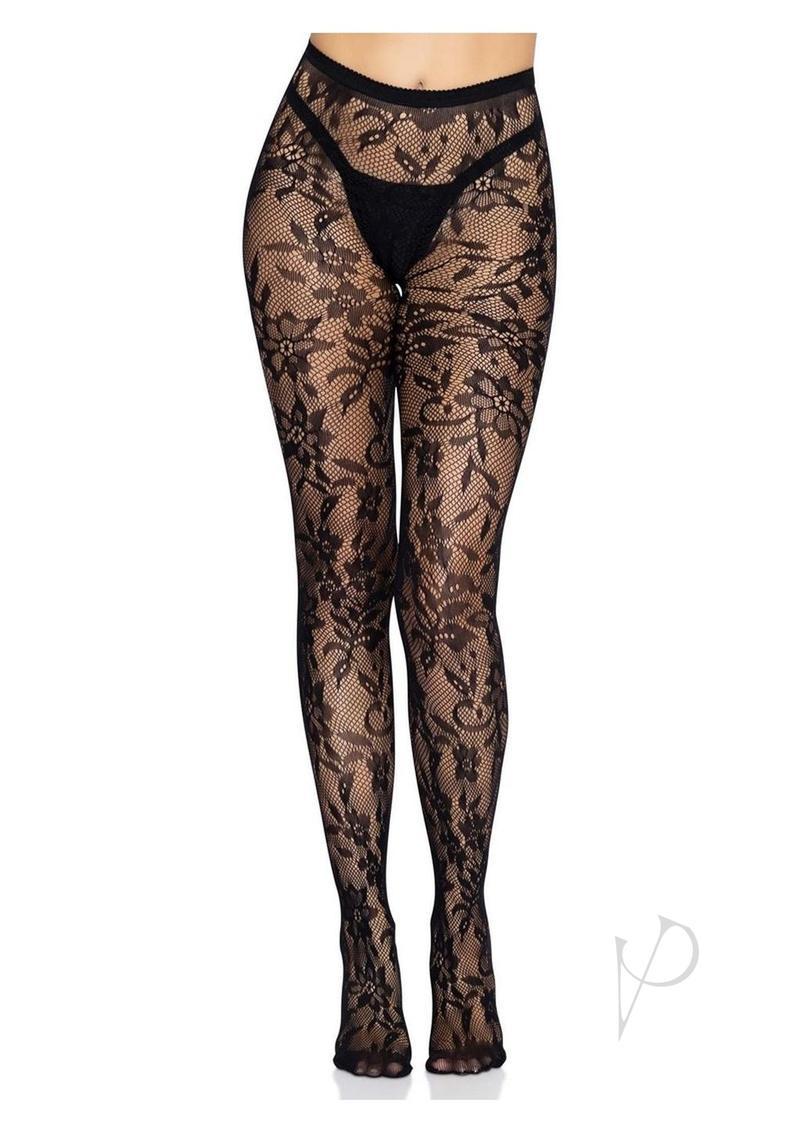 Leg Avenue Seamless Chantilly Floral Lace Tights - O/S - Black