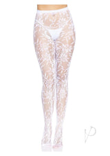 Leg Avenue Seamless Chantilly Floral Lace Tights - O/S - White